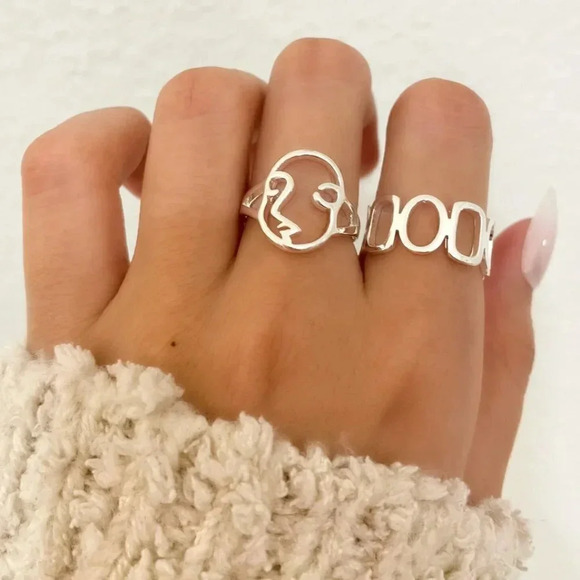 925 Sterling Silver Minimalist Ring Geometric Ring Abstract Face Ring - Picture 1 of 6